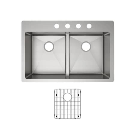Elkay Elkay Crosstown 33"x22"x9", Equal 2Bowl 2 Mt Sink Kit w/Aqua Divide SS ECTSRA33229TBG4
